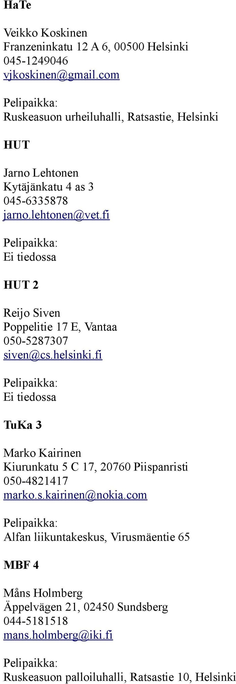 fi HUT 2 Reijo Siven Poppelitie 17 E, Vantaa 050-5287307 siven@cs.helsinki.