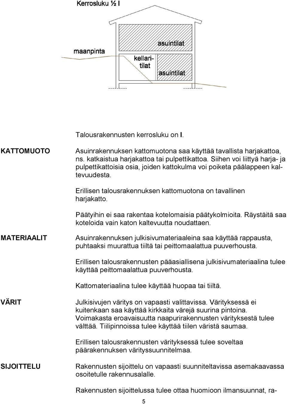 Päätyihin ei saa rakentaa kotelomaisia päätykolmioita. Räystäitä saa koteloida vain katon kaltevuutta noudattaen.