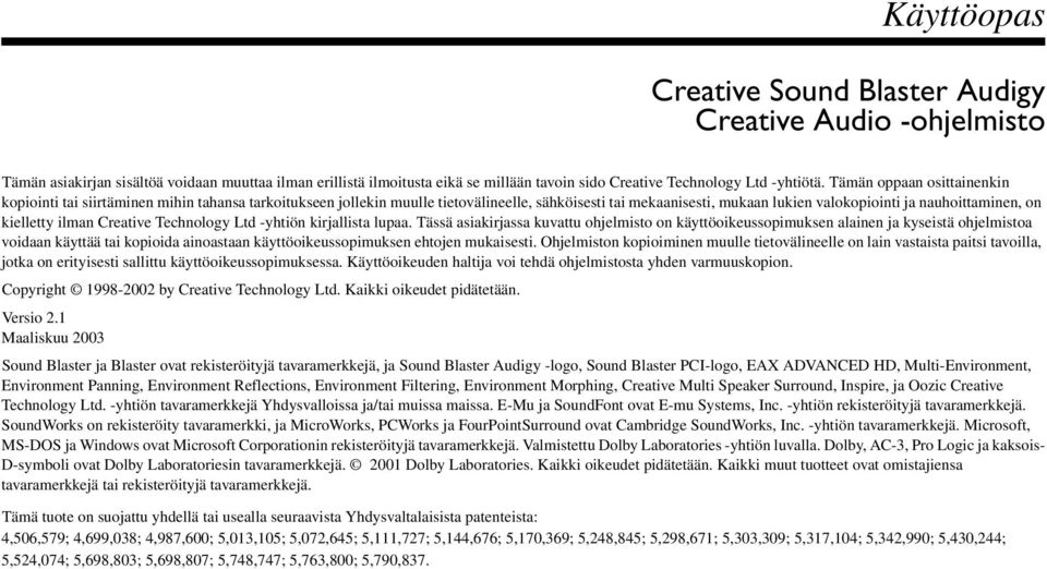 kielletty ilman Creative Technology Ltd -yhtiön kirjallista lupaa.