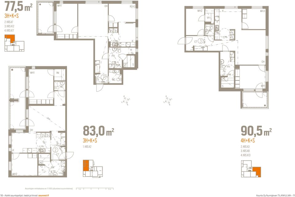 KRS A13 Asuntojen mittakaava on 1:100 (alustava suunnitelma) 1 m 5