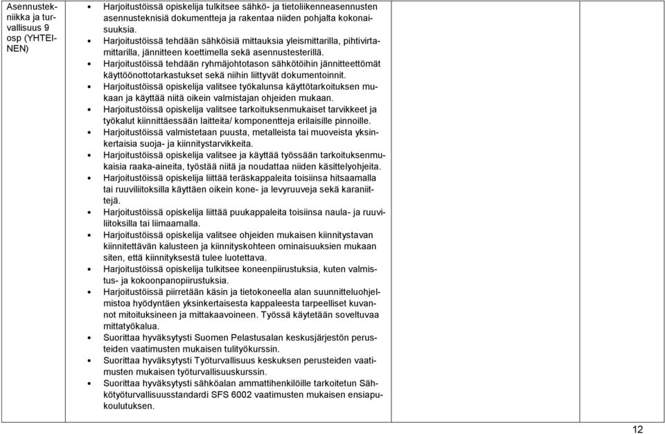 Harjoitustöissä tehdään ryhmäjohtotason sähkötöihin jännitteettömät käyttöönottotarkastukset sekä niihin liittyvät dokumentoinnit.