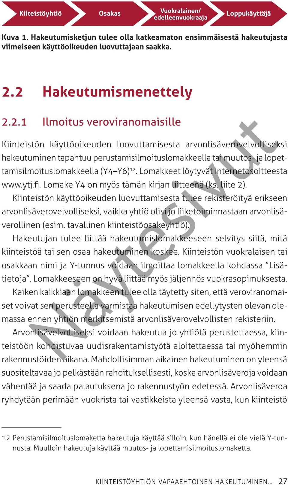 lopettamisilmoituslomakkeella (Y4 Y6) 12. Lomakkeet löytyvät internet osoitteesta www.ytj.fi. Lomake Y4 on myös tämän kirjan liitteenä (ks. liite 2).