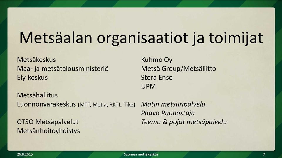 Metsäpalvelut Metsänhoitoyhdistys Kuhmo Oy Metsä Group/Metsäliitto Stora Enso UPM