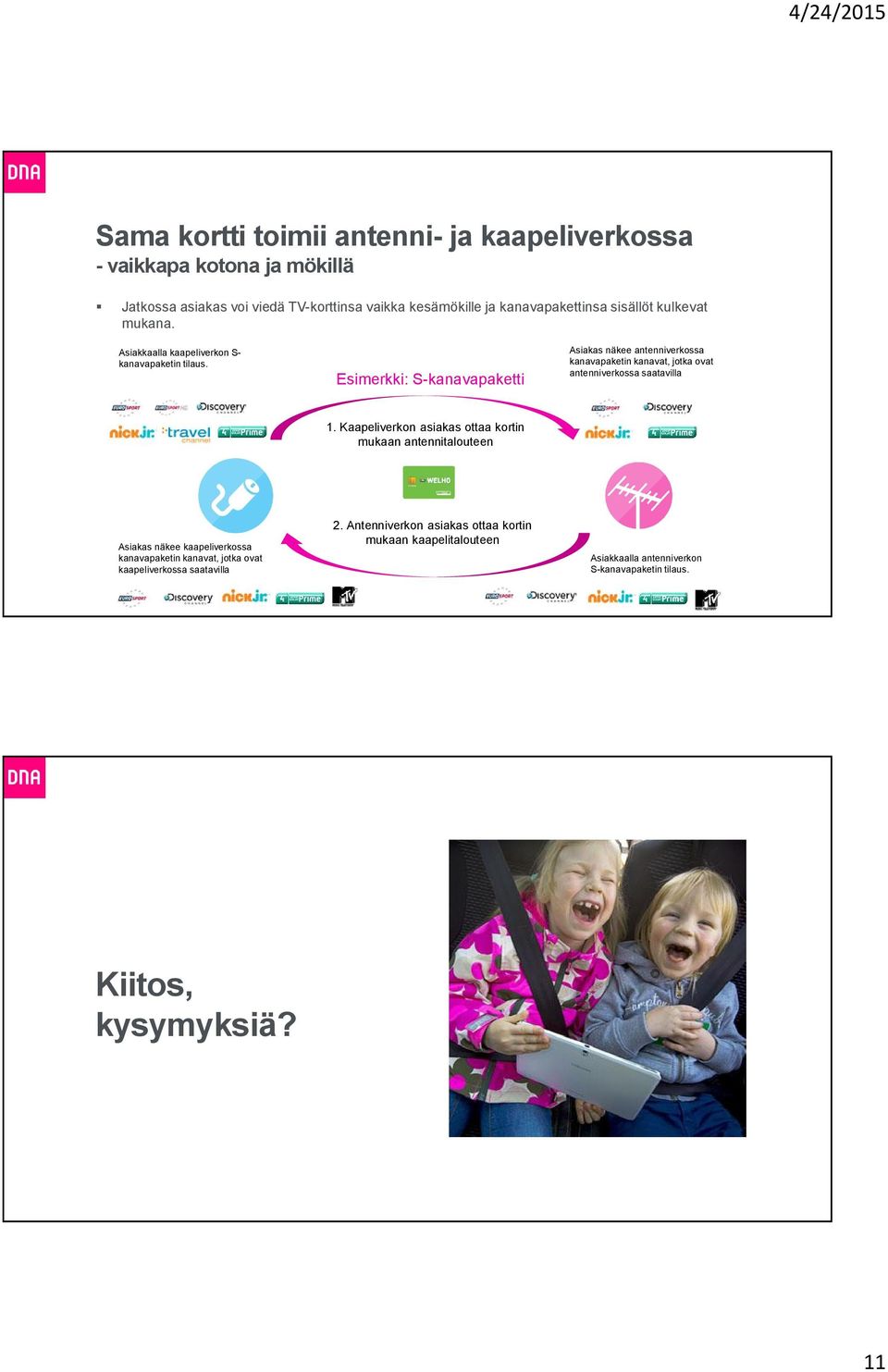 Esimerkki: S-kanavapaketti Asiakas näkee antenniverkossa kanavapaketin kanavat, jotka ovat antenniverkossa saatavilla 1.