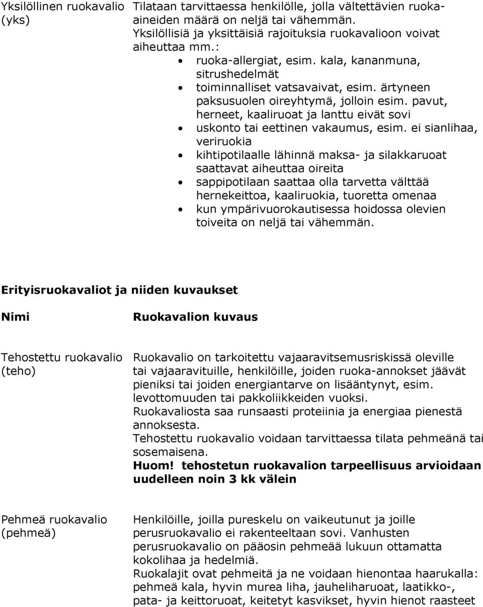 ärtyneen paksusuolen oireyhtymä, jolloin esim. pavut, herneet, kaaliruoat ja lanttu eivät sovi uskonto tai eettinen vakaumus, esim.