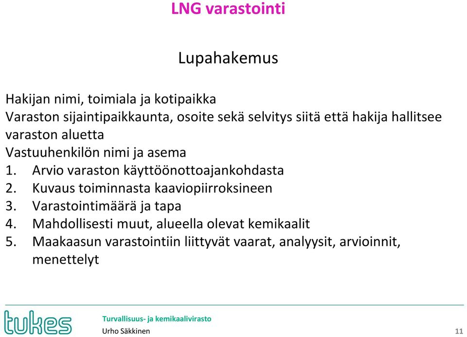Arvio varaston käyttöönottoajankohdasta 2. Kuvaus toiminnasta kaaviopiirroksineen 3. Varastointimäärä ja tapa 4.
