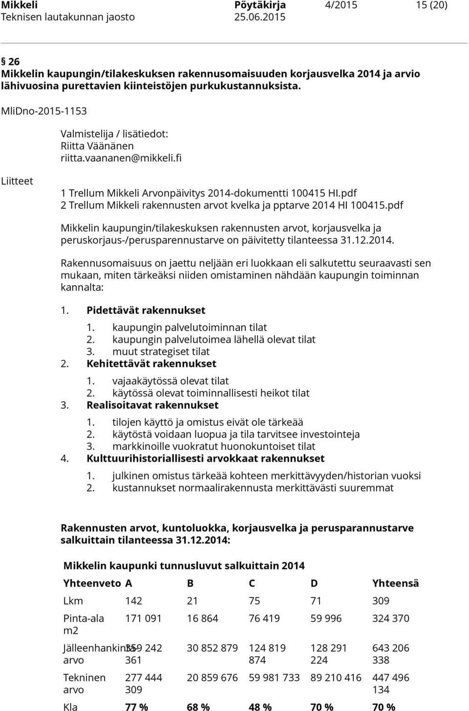 MliDno-2015-1153 Valmistelija / lisätiedot: Riitta Väänänen riitta.vaananen@mikkeli.fi Liitteet 1 Trellum Mikkeli Arvonpäivitys 2014-dokumentti 100415 HI.