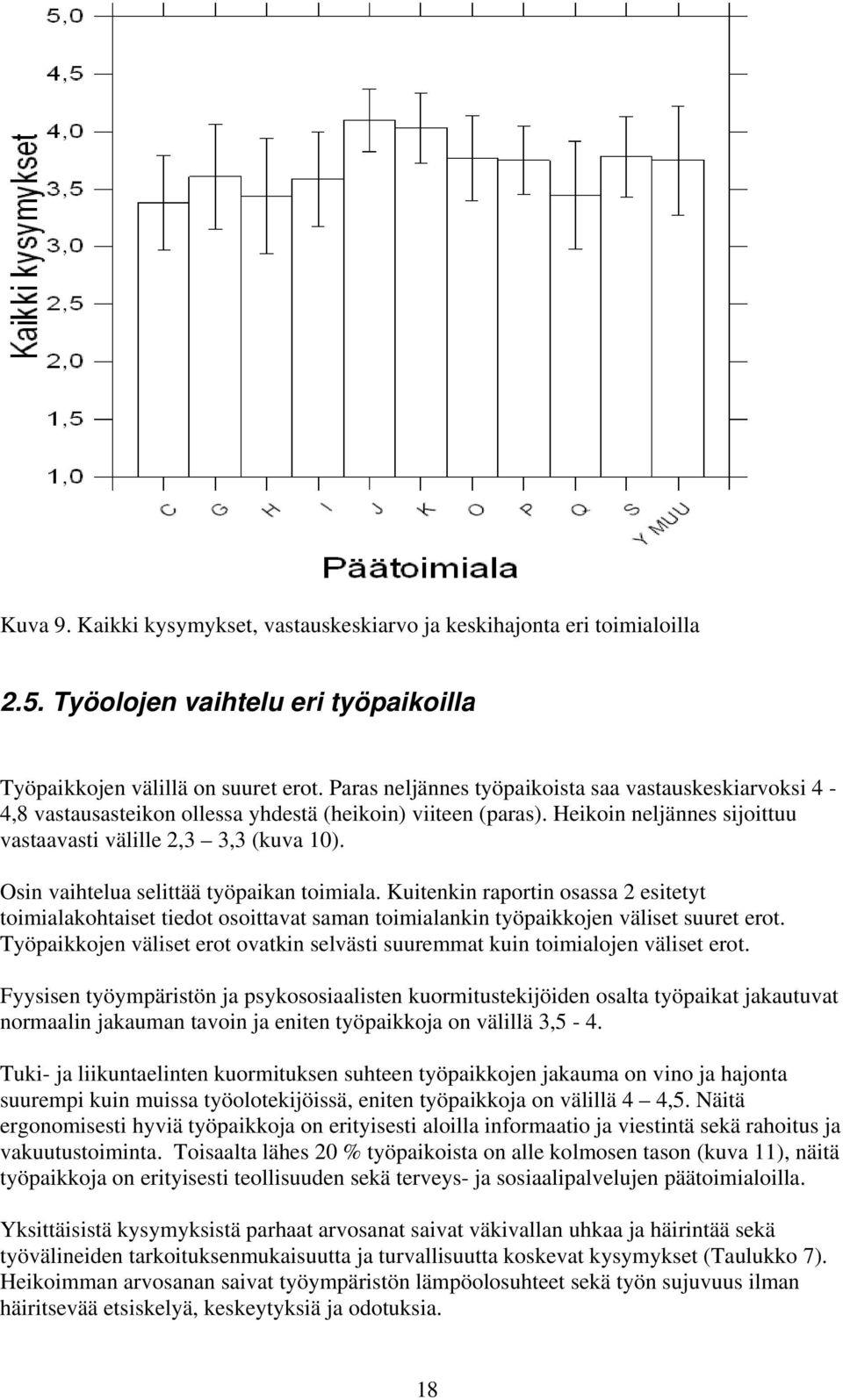 Osin vaihtelua selittää työpaikan toimiala. Kuitenkinn raportin osassa 2 esitetyt toimialakohtaiset tiedot osoittavat saman toimialankin työpaikkojen väliset suuret erot.