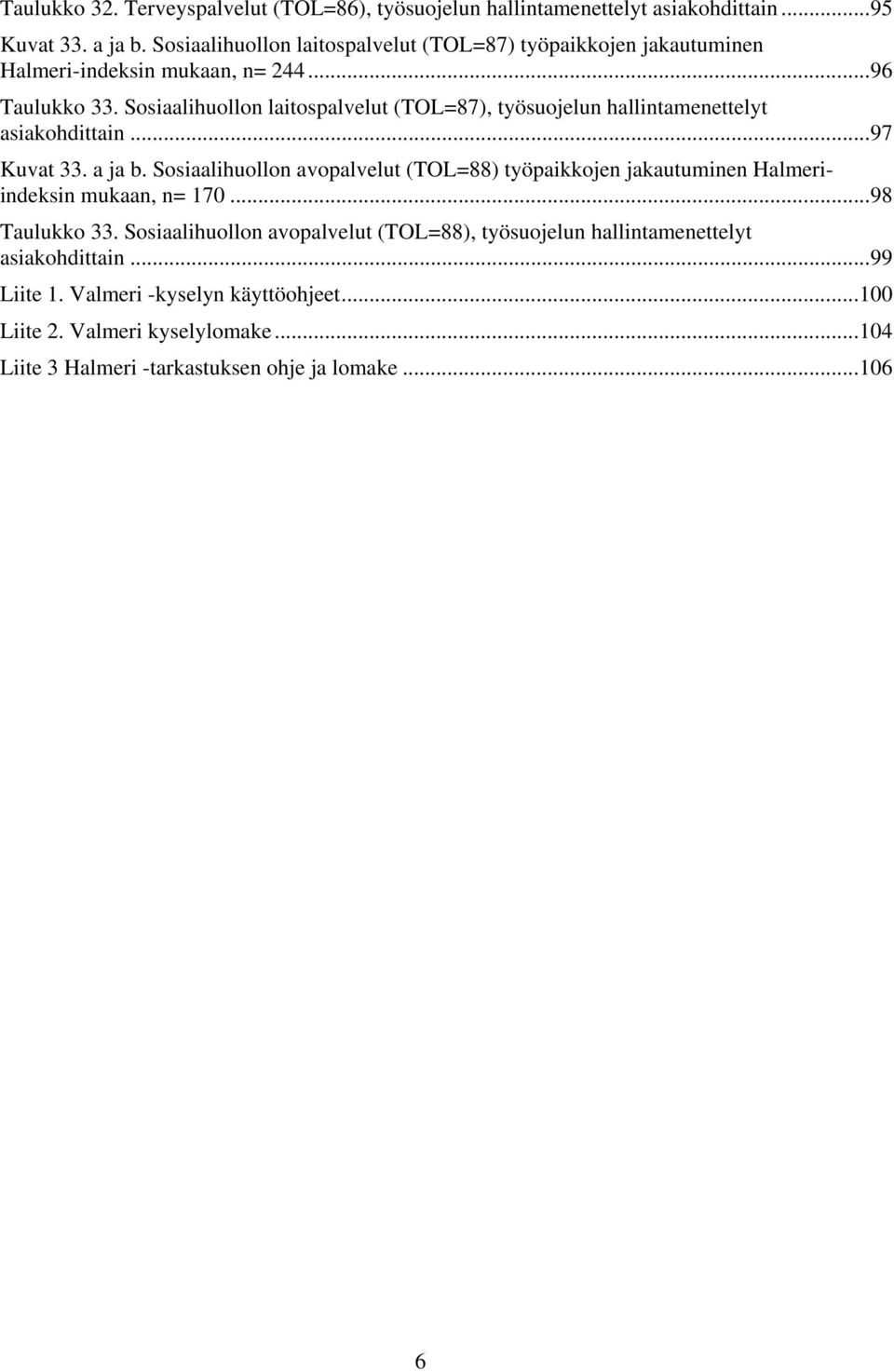 Sosiaalihuollon laitospalvelut (TOL=87), työsuojelun hallintamenettelyt asiakohdittain... 97 Kuvat 33. a ja b.