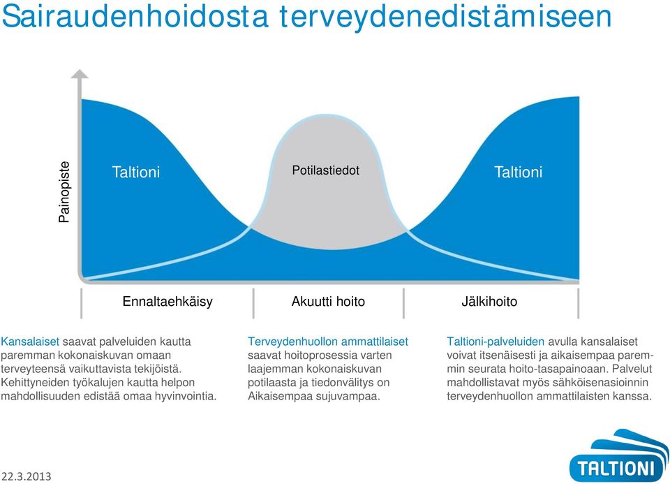 Terveydenhuollon ammattilaiset saavat hoitoprosessia varten laajemman kokonaiskuvan potilaasta ja tiedonvälitys on Aikaisempaa sujuvampaa.