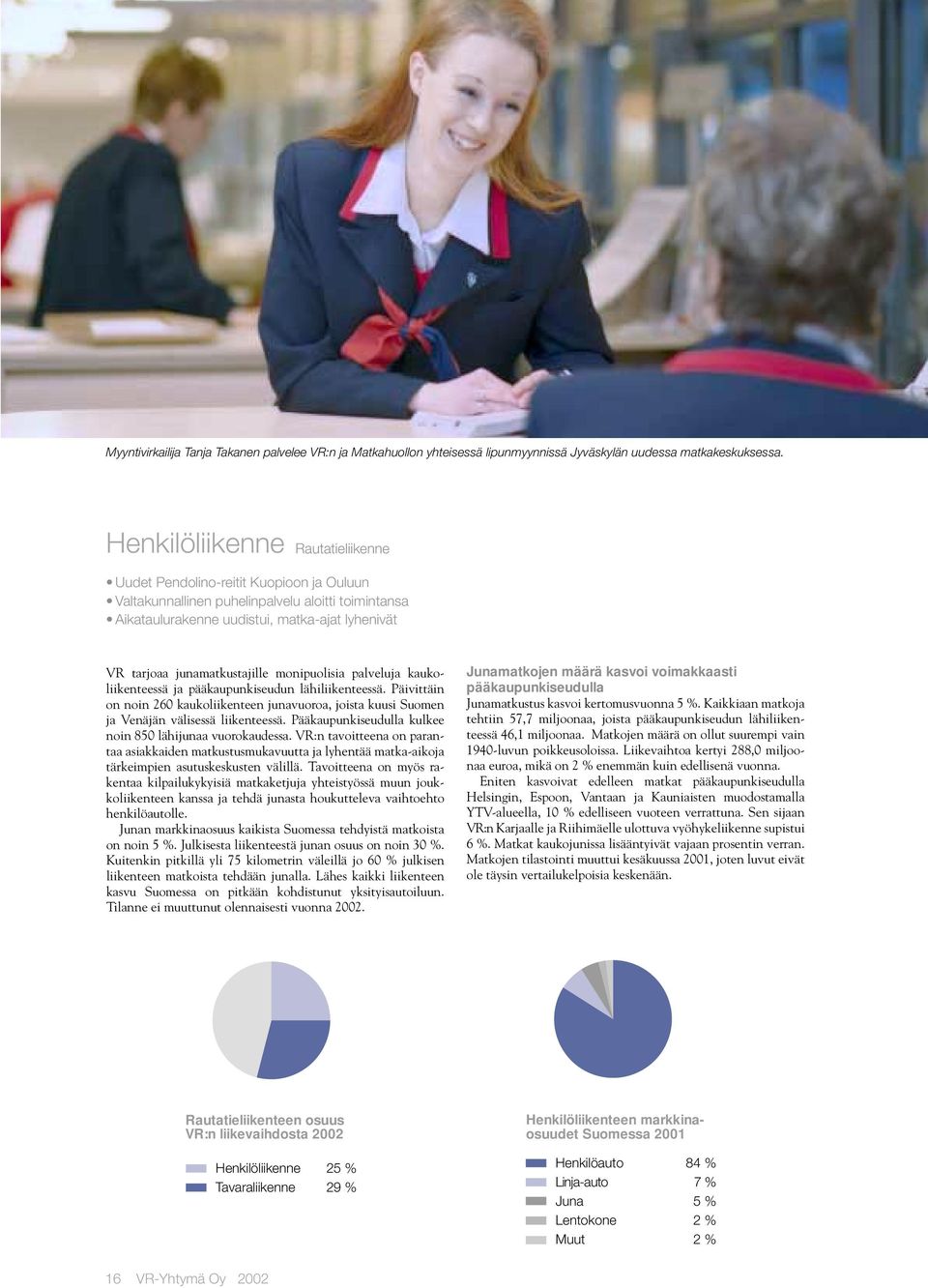 junamatkustajille monipuolisia palveluja kaukoliikenteessä ja pääkaupunkiseudun lähiliikenteessä.