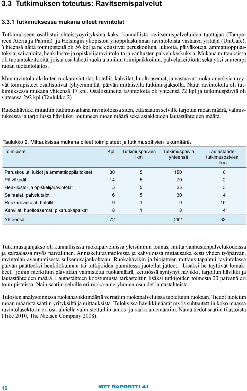 Yhteensä näitä toimipisteitä oli 56 kpl ja ne edustivat peruskouluja, lukioita, päiväkoteja, ammattioppilaitoksia, sairaaloita, henkilöstö- ja opiskelijaravintoloita ja vanhusten palvelukeskuksia.