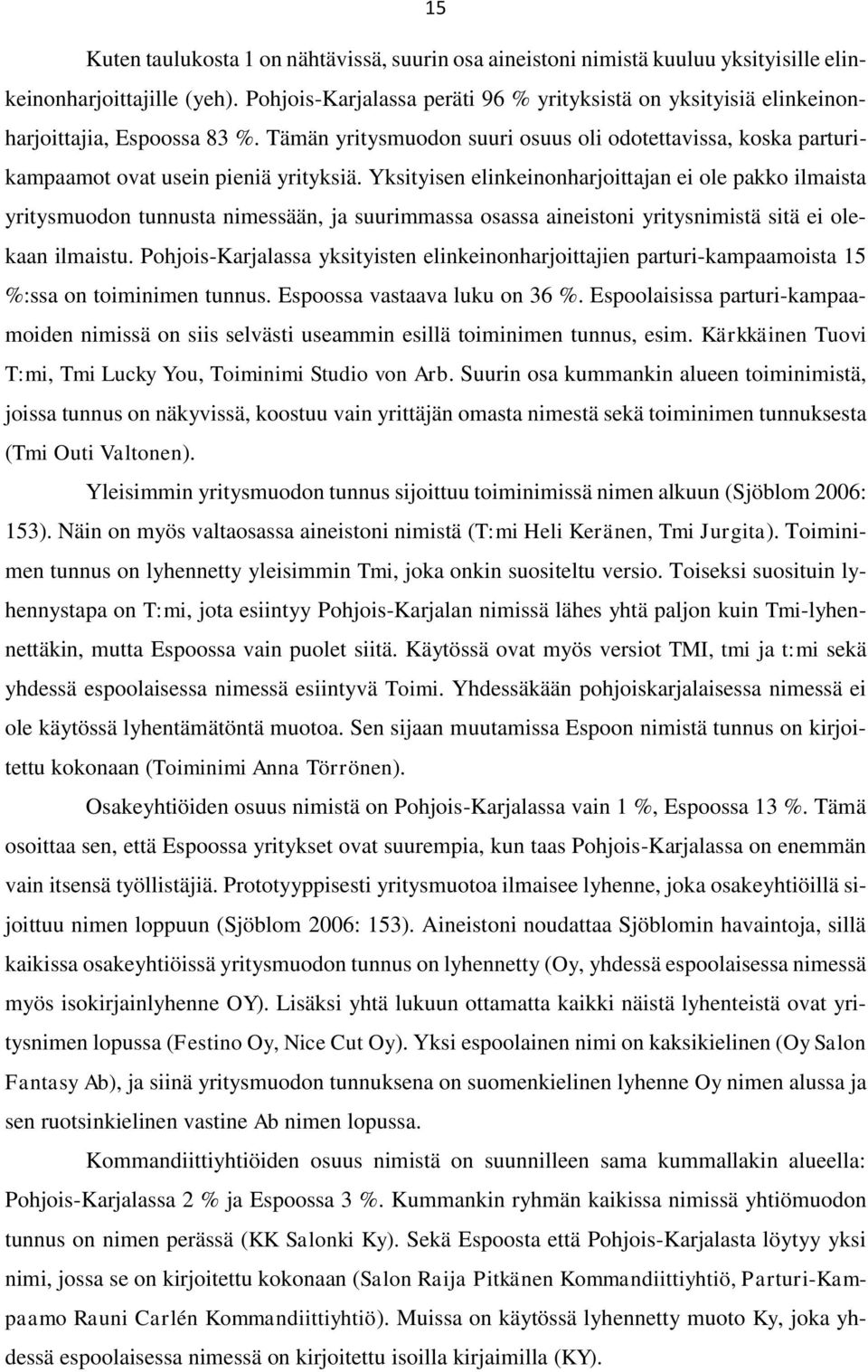 Yksityisen elinkeinonharjoittajan ei ole pakko ilmaista yritysmuodon tunnusta nimessään, ja suurimmassa osassa aineistoni yritysnimistä sitä ei olekaan ilmaistu.