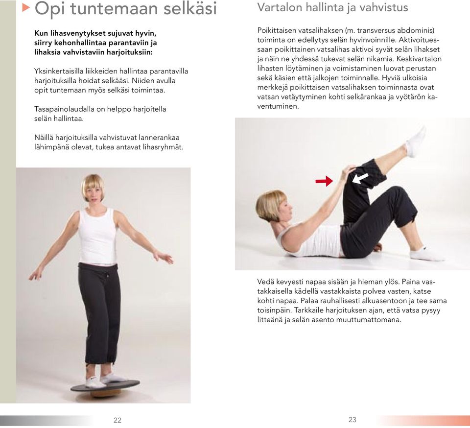 transversus abdominis) toiminta on edellytys selän hyvinvoinnille. Aktivoituessaan poikittainen vatsalihas aktivoi syvät selän lihakset ja näin ne yhdessä tukevat selän nikamia.