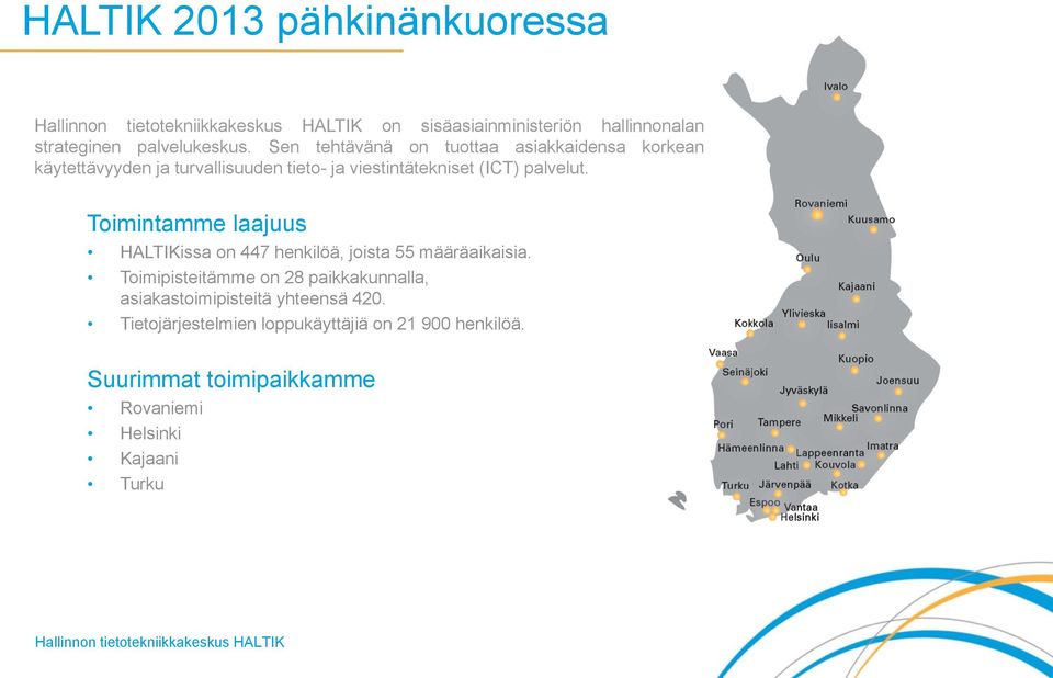palvelut. Toimintamme laajuus HALTIKissa on 447 henkilöä, joista 55 määräaikaisia.