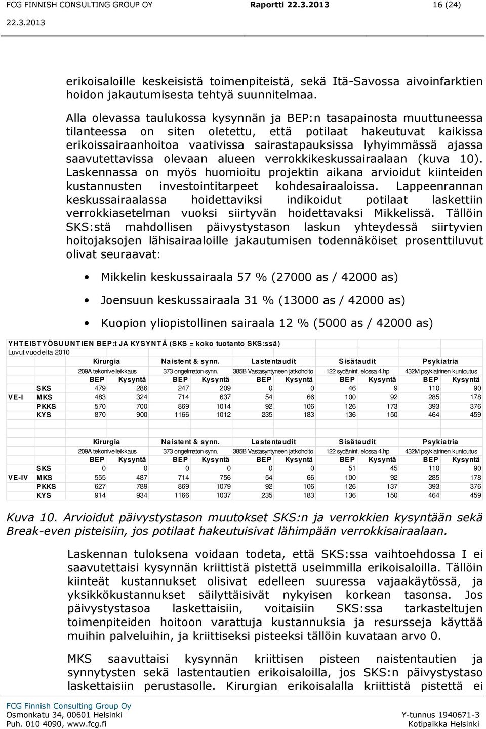 ajassa saavutettavissa olevaan alueen verrokkikeskussairaalaan (kuva 10). Laskennassa on myös huomioitu projektin aikana arvioidut kiinteiden kustannusten investointitarpeet kohdesairaaloissa.