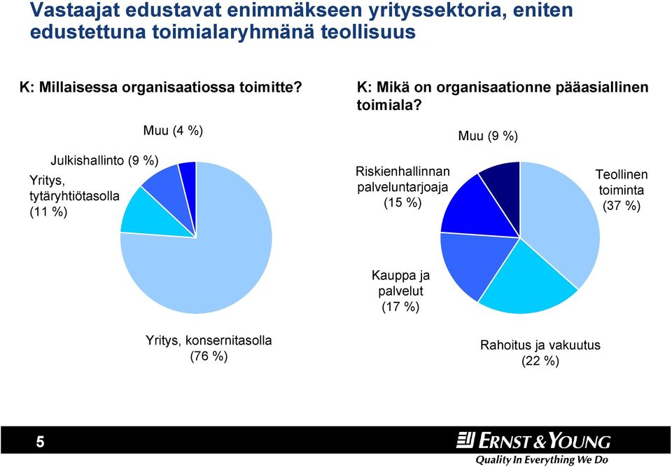 Muu (9 %) Julkishallinto (9 %) Yritys, tytäryhtiötasolla (11 %) Riskienhallinnan palveluntarjoaja (15