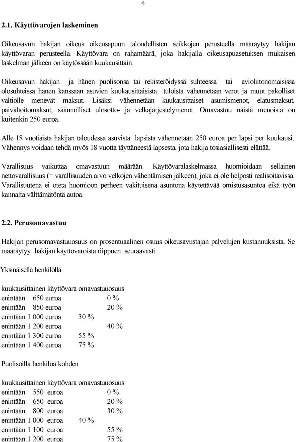 Oikeusavun hakijan ja hänen puolisonsa tai rekisteröidyssä suhteessa tai avioliitonomaisissa olosuhteissa hänen kanssaan asuvien kuukausittaisista tuloista vähennetään verot ja muut pakolliset