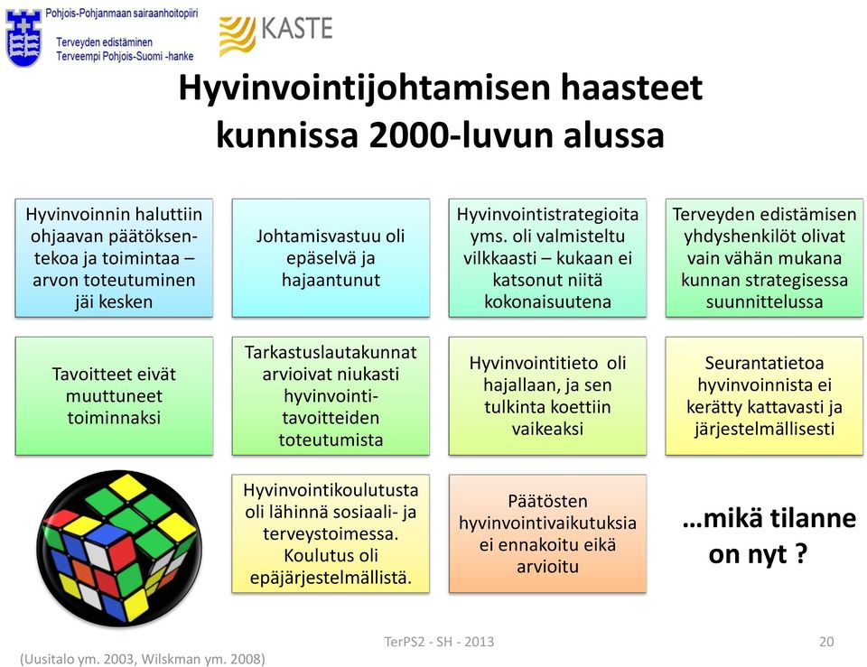 oli valmisteltu vilkkaasti kukaan ei katsonut niitä kokonaisuutena Terveyden edistämisen yhdyshenkilöt olivat vain vähän mukana kunnan strategisessa suunnittelussa Tavoitteet eivät muuttuneet