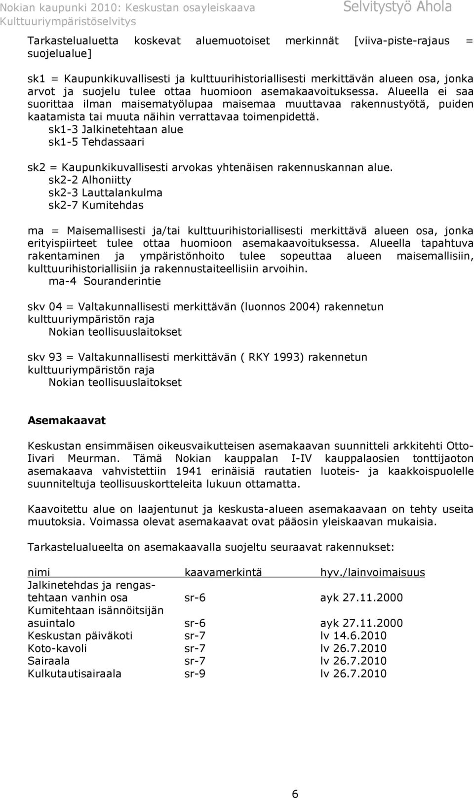 sk1-3 Jalkinetehtaan alue sk1-5 Tehdassaari sk2 = Kaupunkikuvallisesti arvokas yhtenäisen rakennuskannan alue.