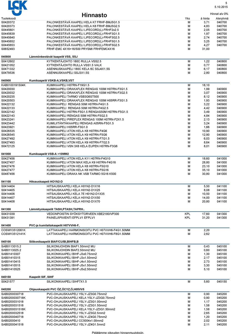 5 3,25 040700 S0445653 PALONKESTÄVÄ KAAPELI LIFECORD(L)-FRHF5G2.