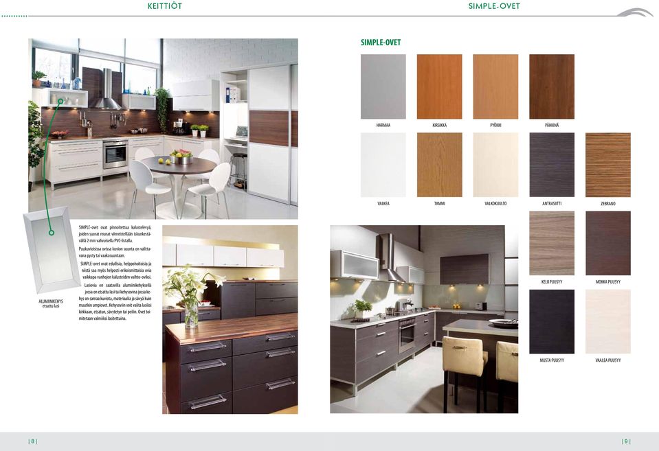 ALUMIINIKEHYS etsattu lasi SIMPLE-ovet ovat edullisia, helppohoitoisia ja niistä saa myös helposti erikoismittaisia ovia vaikkapa vanhojen kalusteiden vaihto-oviksi.