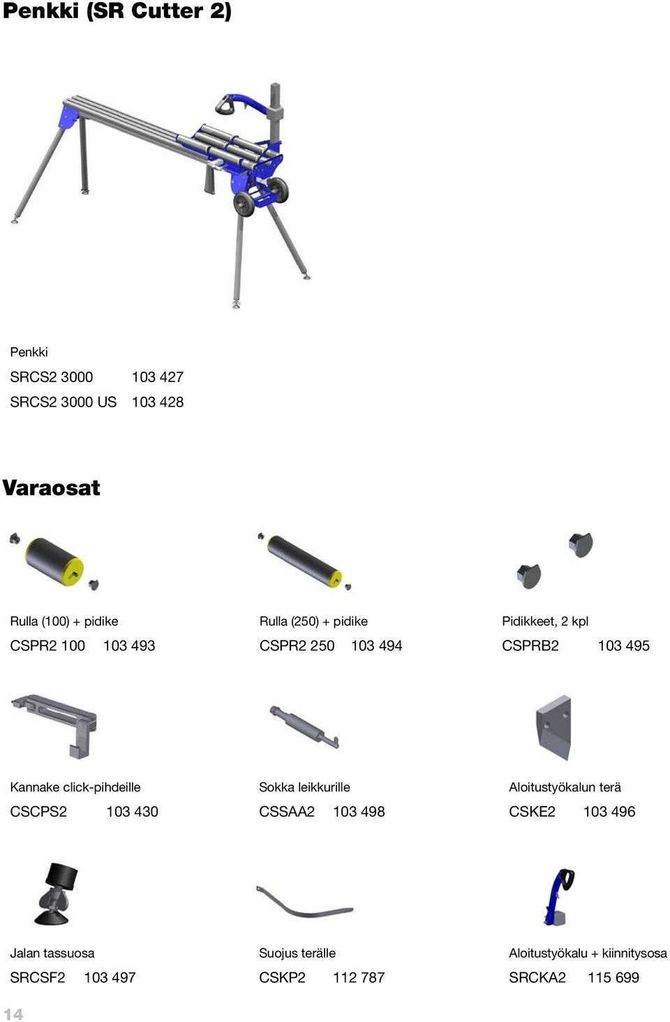 click-pihdeille CSCPS2 103 430 Sokka leikkurille CSSAA2 103 498 Aloitustyökalun terä CSKE2 103 496