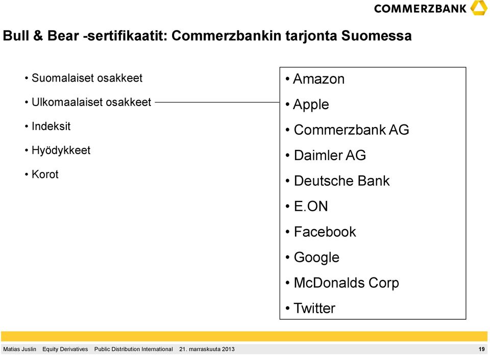 Indeksit Hyödykkeet Korot Amazon Apple Commerzbank AG
