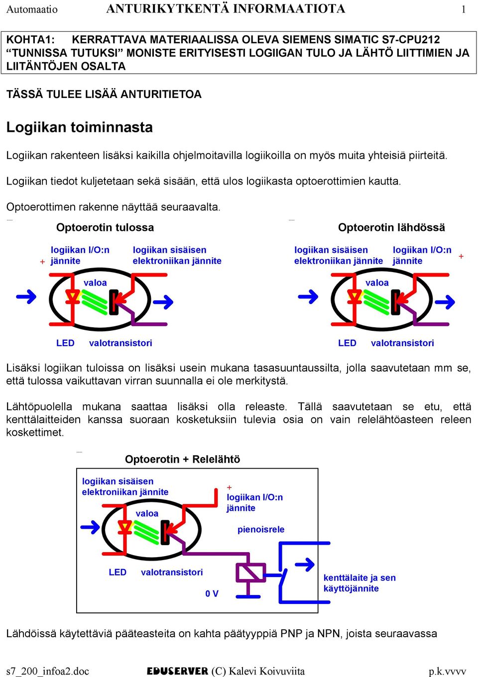 Logiikan tiedot kuljetetaan sekä sään, että logiikasta optoerottimien kautta. Optoerottimen rakenne näyttää seuraavalta.