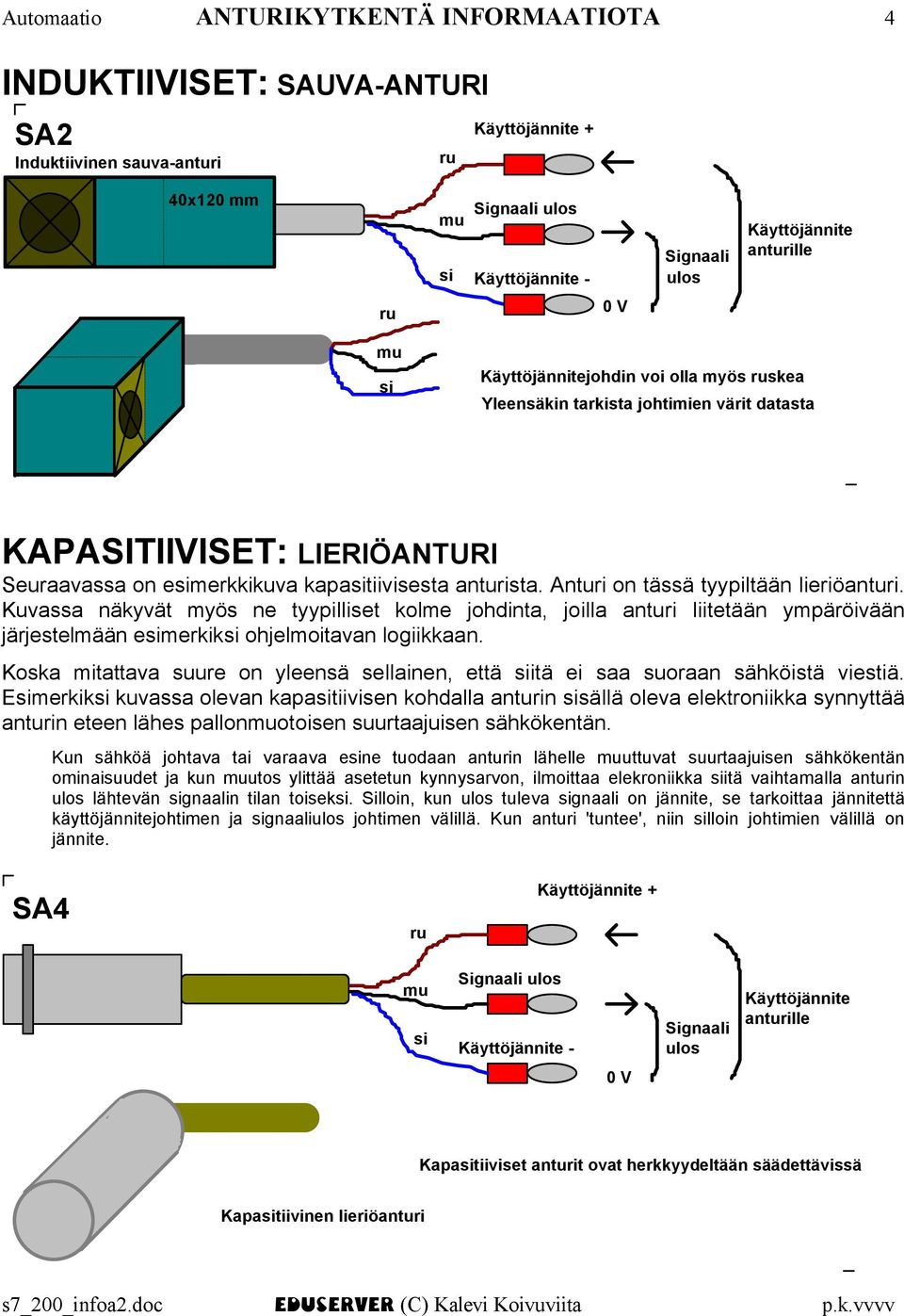 Kuvassa näkyvät myös ne tyypilliset kolme johdinta, joilla anturi liitetään ympäröivään järjestelmään emerkik ohjelmoitavan logiikkaan.