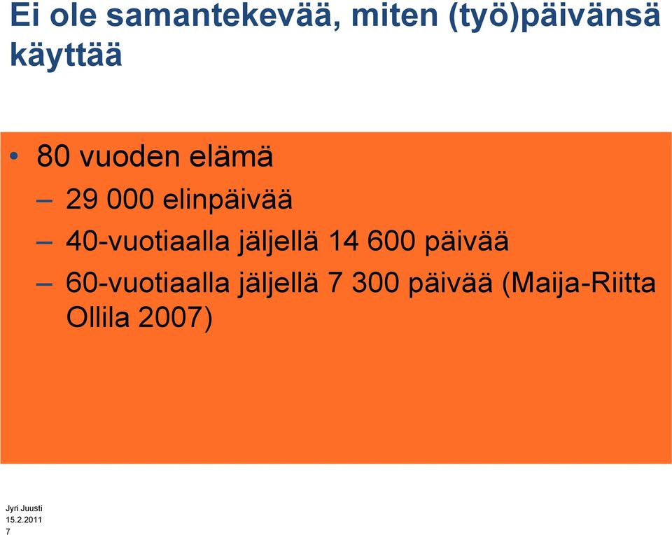 40-vuotiaalla jäljellä 14 600 päivää