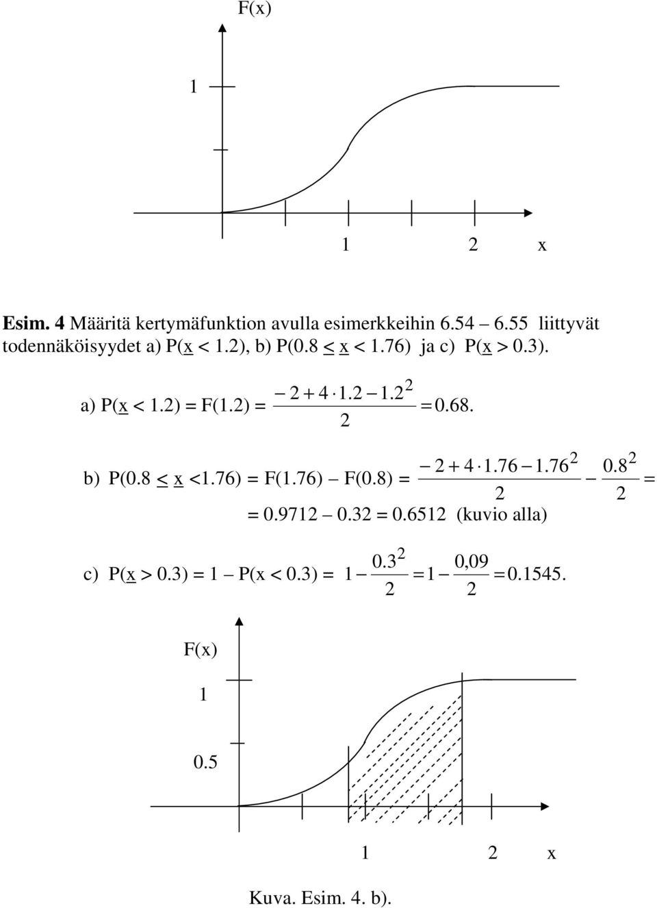 . a) P(x <.) = F(.) = = 0.68. + 4.76.76 b) P(0.8 < x <.76) = F(.76) F(0.8) = = 0.97 0.