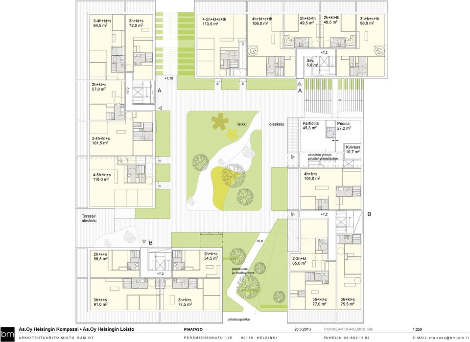 h=1600 esteetön yhteys pihalle/ yhteistiloihin Kuivaus 10, m 2 4-5h+kt+s 119,0 m 2 4h+k+s 104,0 m 2 Terassi/ oleskelu +,2 +6,8 2h+k+s 2h+k+s