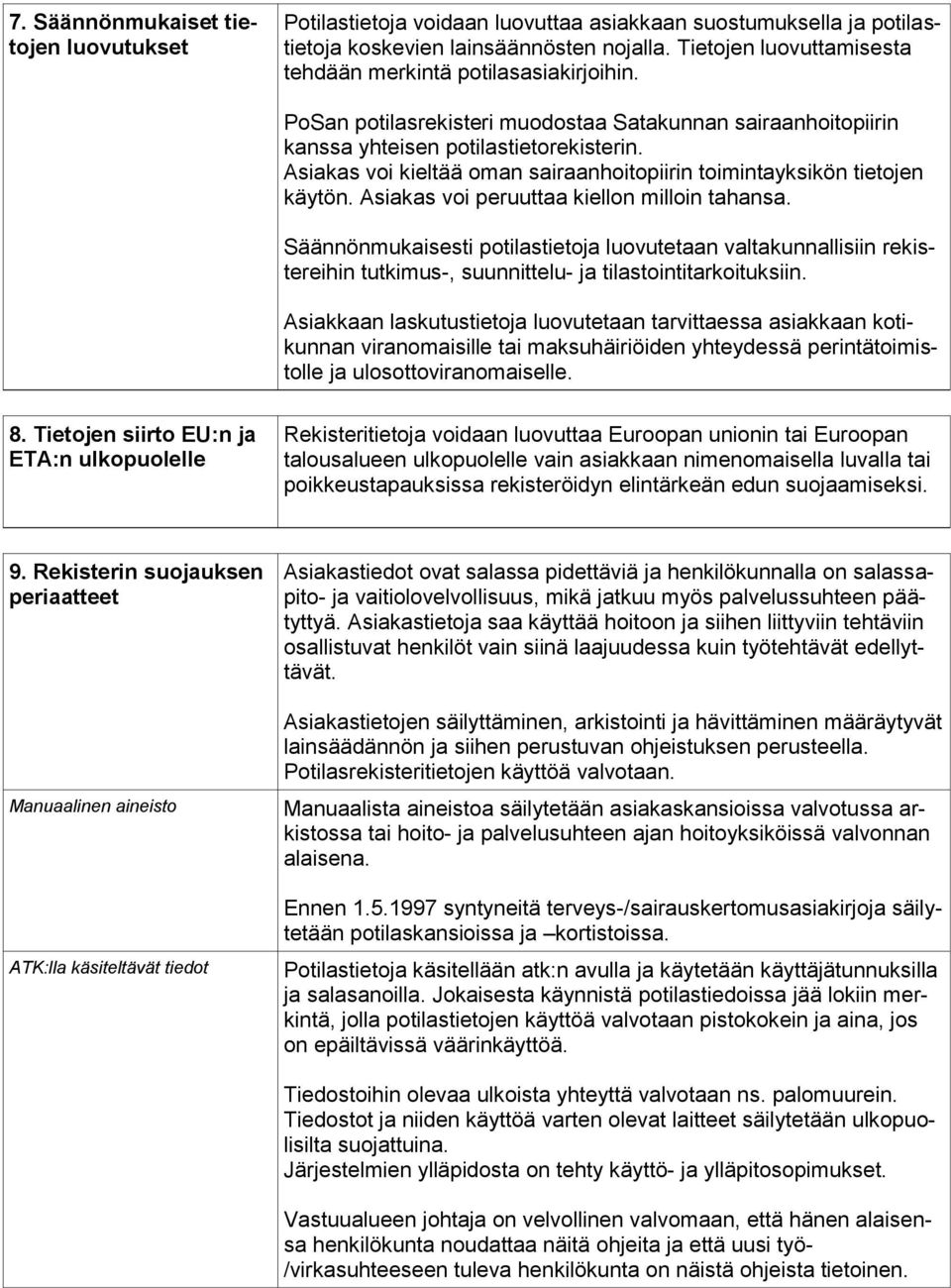 Asiakas voi kieltää oman sairaanhoitopiirin toimintayksikön tietojen käytön. Asiakas voi peruuttaa kiellon milloin tahansa.