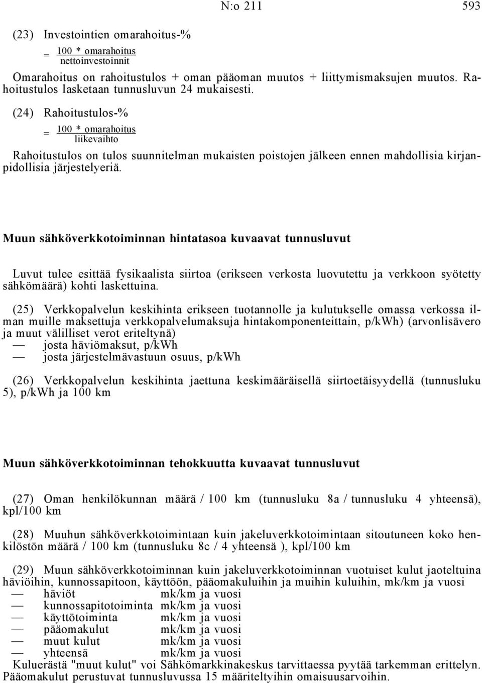 (24) Rahoitustulos-% 100 * omarahoitus Rahoitustulos on tulos suunnitelman mukaisten poistojen jälkeen ennen mahdollisia kirjanpidollisia järjestelyeriä.