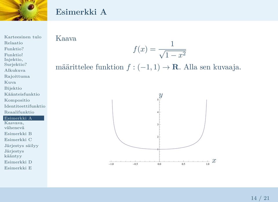 1) R. Alla sen kuvaaja.