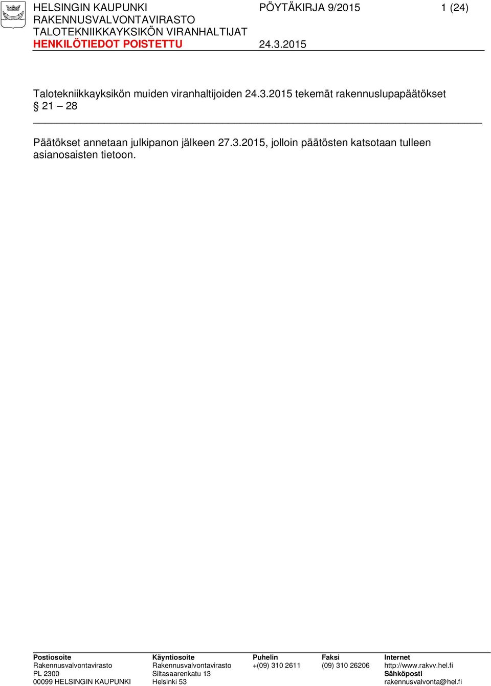 2015 Talotekniikkayksikön muiden viranhaltijoiden 24.3.