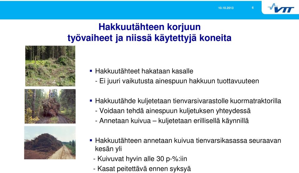 Voidaan tehdä ainespuun kuljetuksen yhteydessä - Annetaan kuivua kuljetetaan erillisellä käynnillä