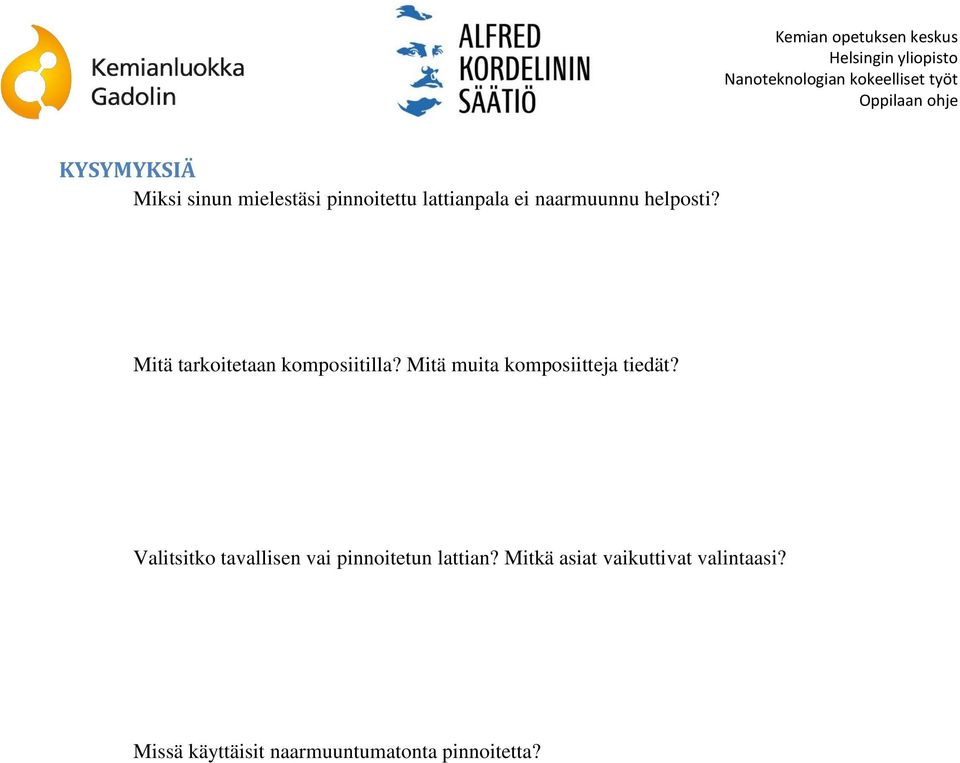 Mitä muita komposiitteja tiedät?