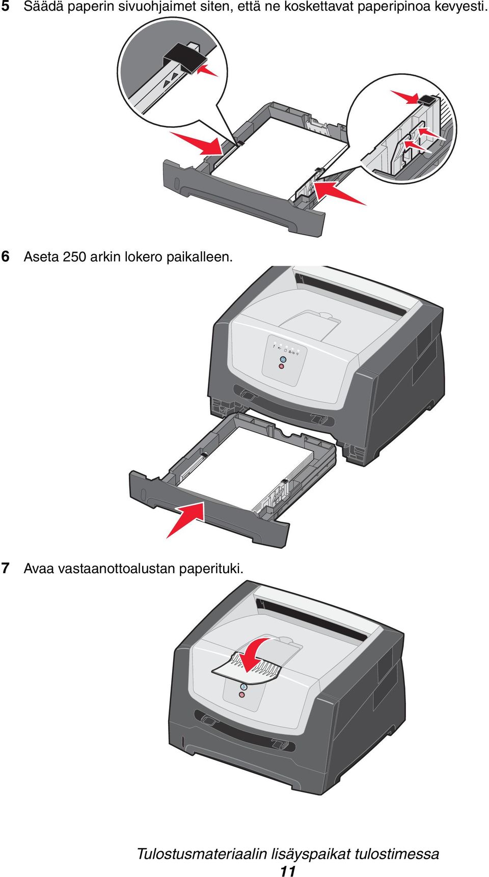 6 Aseta 250 arkin lokero paikalleen.