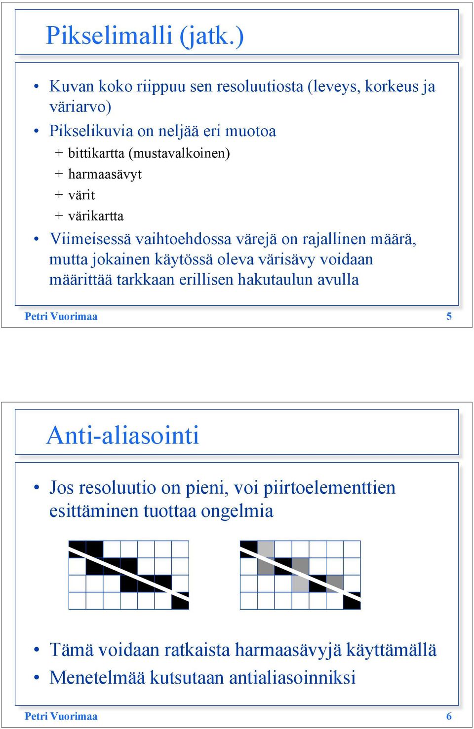 harmaasävyt + värit + värikartta Viimeisessä vaihtoehdossa värejä on rajallinen määrä, mutta jokainen käytössä oleva värisävy voidaan