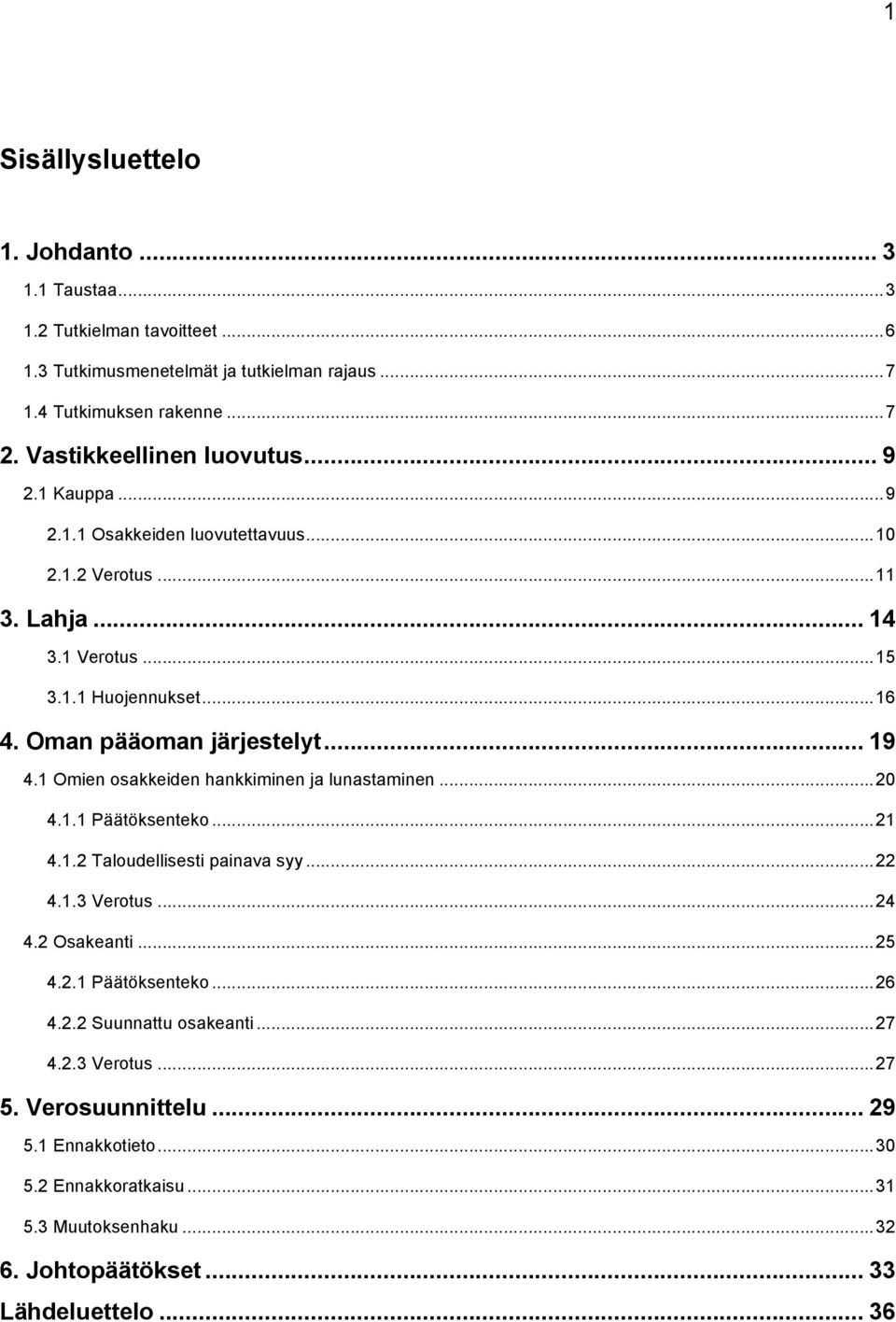 Oman pääoman järjestelyt... 19 4.1 Omien osakkeiden hankkiminen ja lunastaminen... 20 4.1.1 Päätöksenteko... 21 4.1.2 Taloudellisesti painava syy... 22 4.1.3 Verotus... 24 4.2 Osakeanti.