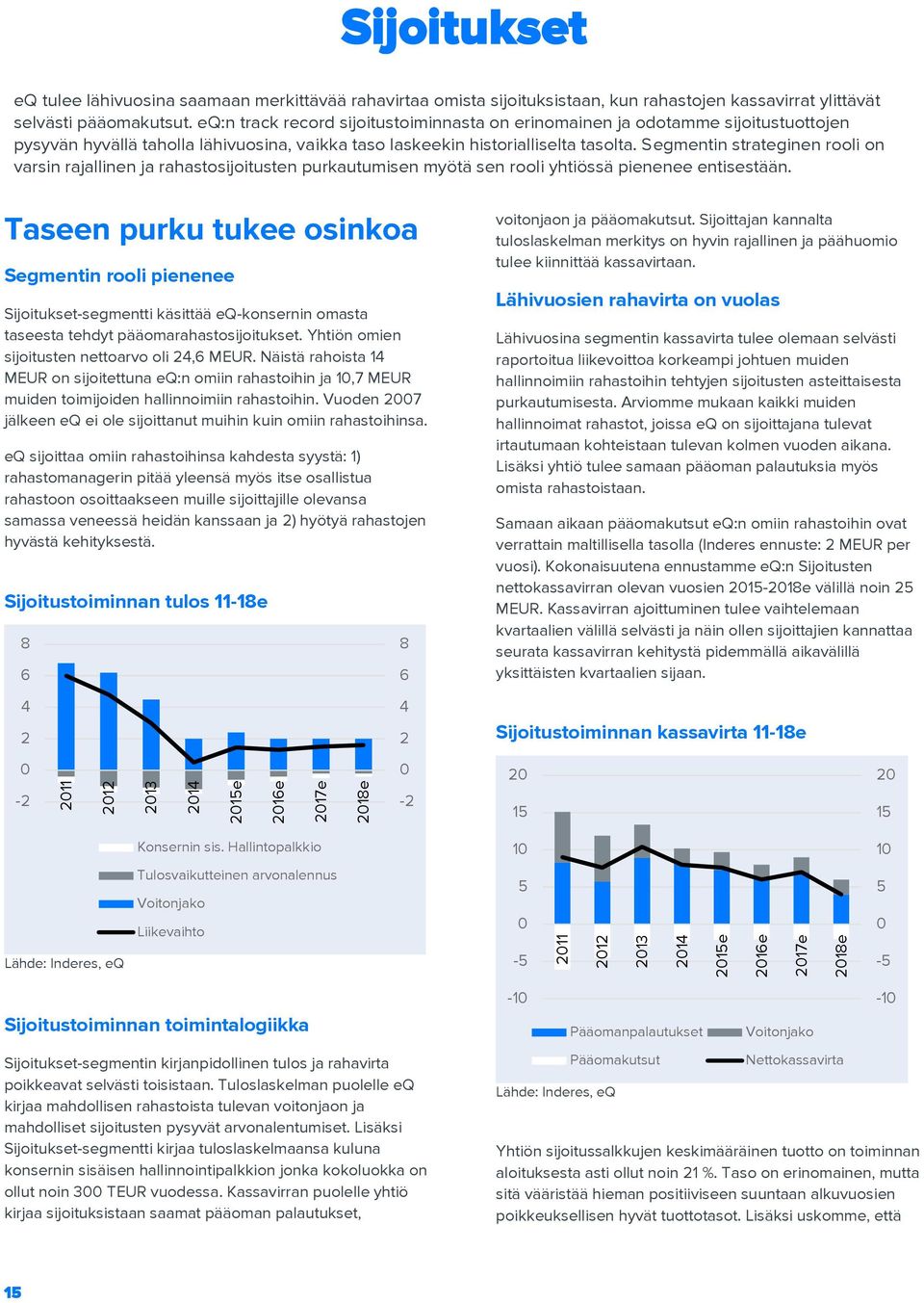 Segmentin strateginen rooli on varsin rajallinen ja rahastosijoitusten purkautumisen myötä sen rooli yhtiössä pienenee entisestään.