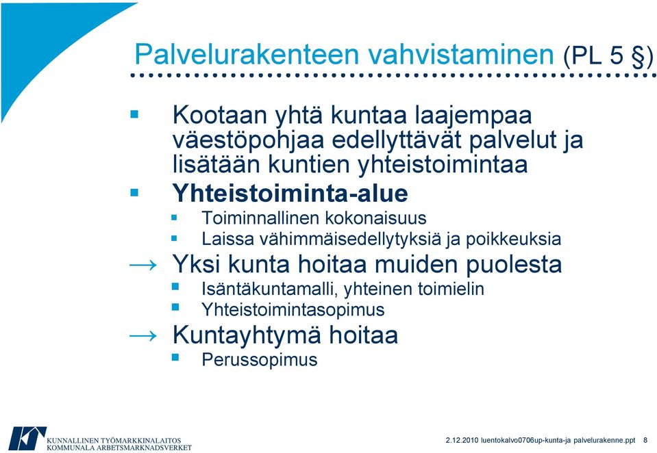 vähimmäisedellytyksiä ja poikkeuksia Yksi kunta hoitaa muiden puolesta Isäntäkuntamalli, yhteinen