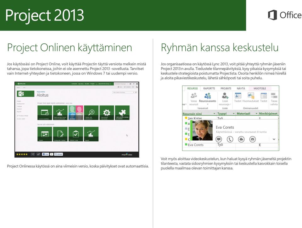 Jos organisaatiossa on käytössä Lync 2013, voit pitää yhteyttä ryhmän jäseniin Project 2013:n avulla.