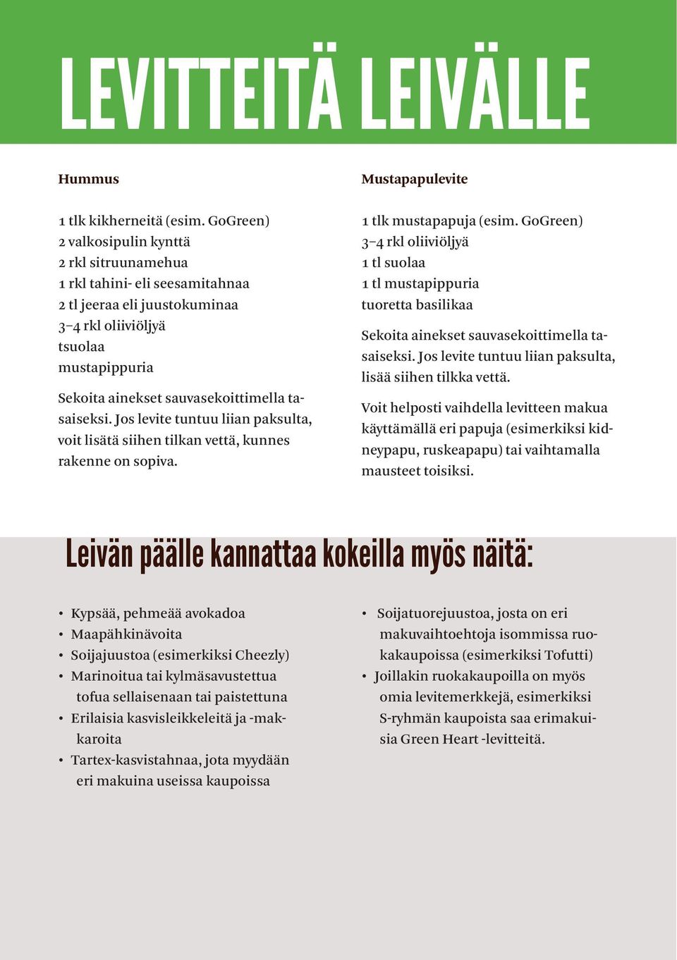 tasaiseksi. Jos levite tuntuu liian paksulta, voit lisätä siihen tilkan vettä, kunnes rakenne on sopiva. Mustapapulevite 1 tlk mustapapuja (esim.