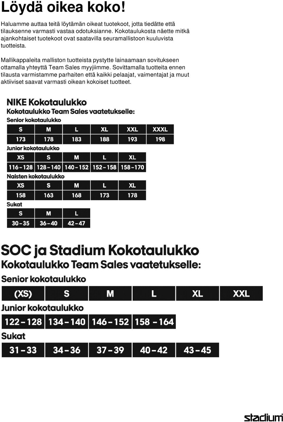 taulukosta näette mitkä ajankohtaiset tuotekoot ovat saatavilla seuramallistoon kuuluvista tuotteista.