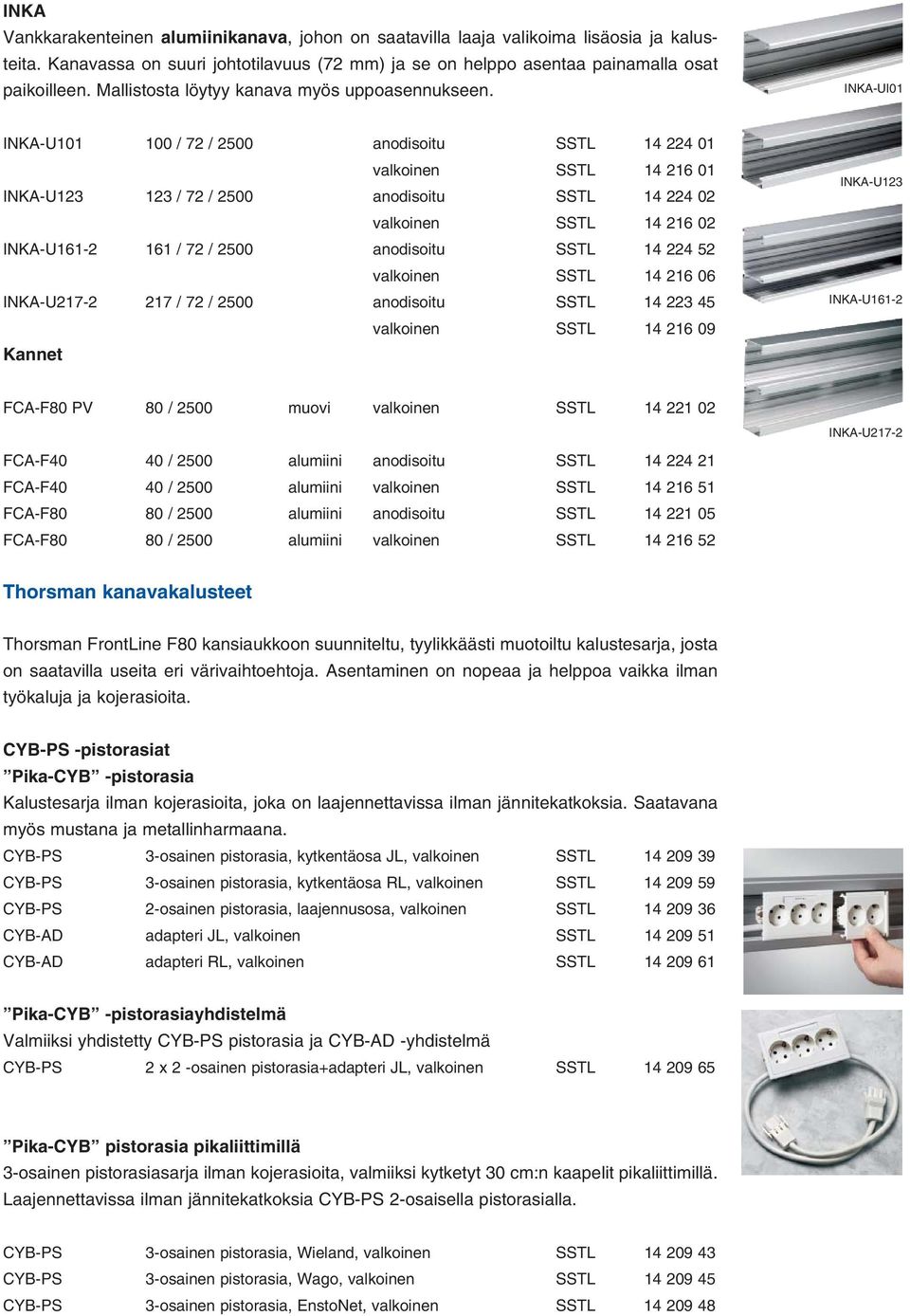 INKA-UI01 INKA-U101 100 / 72 / 2500 anodisoitu SSTL 14 224 01 valkoinen SSTL 14 216 01 INKA-U123 123 / 72 / 2500 anodisoitu SSTL 14 224 02 valkoinen SSTL 14 216 02 INKA-U161-2 161 / 72 / 2500