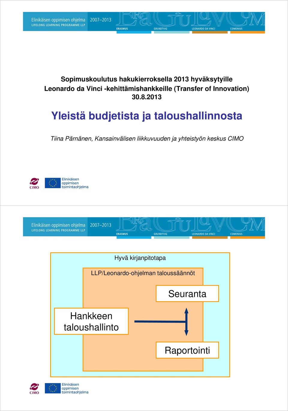 2013 Yleistä budjetista ja taloushallinnosta Tiina Pärnänen, Kansainvälisen