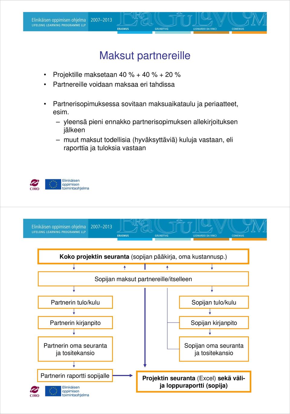 projektin seuranta (sopijan pääkirja, oma kustannusp.